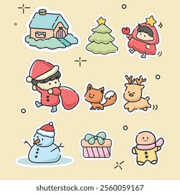 Vector Cute Christmas Stickers Set