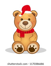 Vector cute christmas teddy bear. Cartoon animal. Holiday illustration