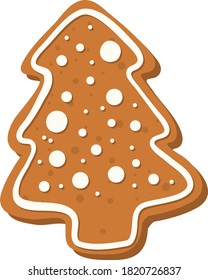 Vector cute christmas tree gingerbread cooki white background. Hand drawn illustation.