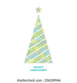 Vector cute christmas tree. Original holiday invitation, greeting card. Vintage decorative simple illustration for print, web