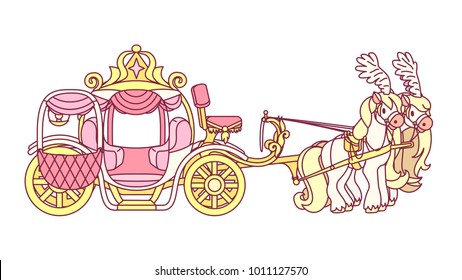 vector cute cinderella carriage and horses concept for princess girl.