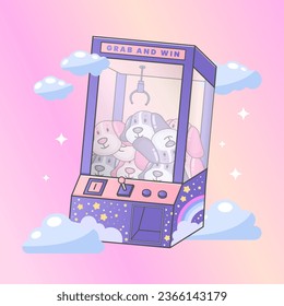 vector cute clawmachine game cartoon vector icon illustration holiday technology isolated flat