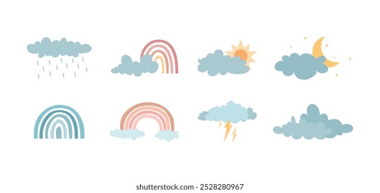 Vector cute cloud and weather elements