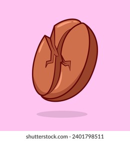 Vector cute Coffee bean with a crack illustration cartoon doodle flat colorful line art vector design isolated object icon