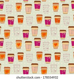 Vector cute coffee cup seamless pattern.