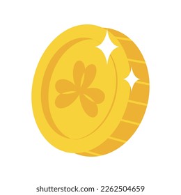 Vector Cute Coin With Shamrock Cartoon Isolated