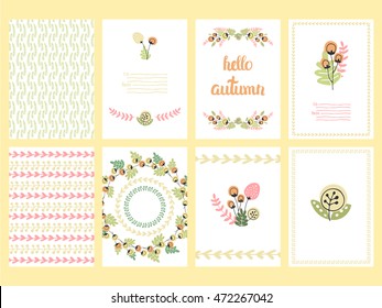 Vector Cute Collection Of Autumn Cards And Invitations. With Hand Drawn Lettering And Flower. The Trend for banners, labels, signs, prints, posters, web and phone case.