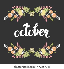 Vector Cute Collection Of Autumn Cards And Invitations. With Hand Drawn Lettering And Flower. The Trend for banners, labels, signs, prints, posters, web and phone case.