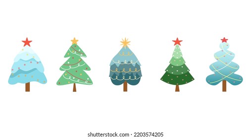 Vector - Cute collection of Christmas tree in different design. Holiday, New Year, X'mas concept. Can be use for print, label, sticker or decorate any web, card, poster, banner.