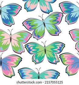 Vector cute color illustration for summer for kids. Textile printing, print design, postcards Butterfly seamless pattern. 