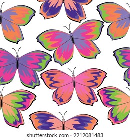 Vector cute color illustration for summer for kids. Textile printing, print design, postcards Butterfly seamless pattern. 