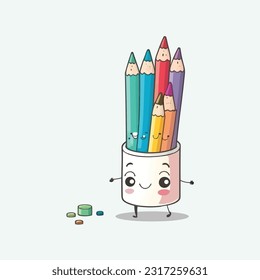 vector cute colored pencils cartoon style