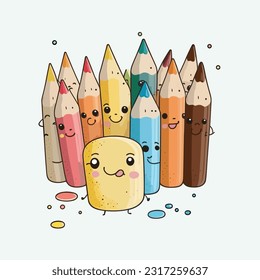estilo de dibujos animados de los lápices de colores lindos vectores
