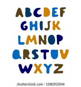 Vector cute colorful alphabet for kids. Can be used as elemets for your design for greeting cards, nursery, poster, card, birthday party, packaging paper design, baby t-shirts prints