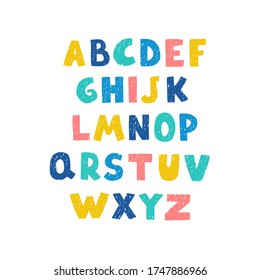 Vector cute colorful alphabet for kids. Can be used as elemets for your design for greeting cards, nursery, poster, card, birthday party, packaging paper design, baby t-shirts prints