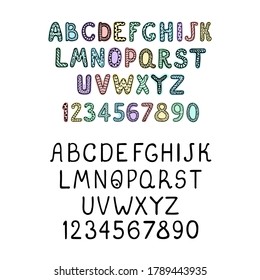 Vector cute colorful alphabet for kids. Can be used as elemets for your design for greeting cards, nursery, poster, card, birthday party, packaging paper design, baby t-shirts prints