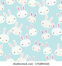 Vector cute colorful bunnies and fun rabbits seamless pattern on sky blue background. Great for fabric, textile, nursery decoration, card, scrapbooking.
Surface pattern design.