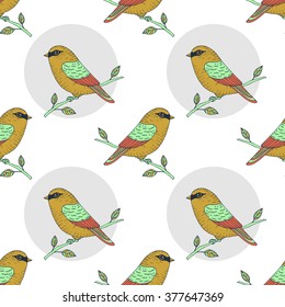 Vector cute colorful canary bird seamless pattern, hand drawn parrot illustration