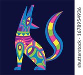 Vector Cute Colorful Cartoon Alebrije Wolf-Dog Isolated