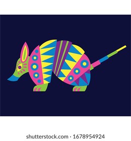 Vector Cute Colorful Cartoon Alebrije Armadillo Isolated