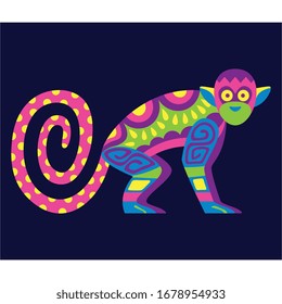 Vector Cute Colorful Cartoon Alebrije Monkey Isolated