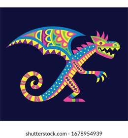 Vector Cute Colorful Cartoon Alebrije Dragon Isolated