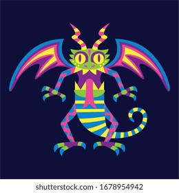 Vector Cute Colorful Cartoon Alebrije Dragon Isolated