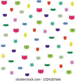 Vector cute colorful cats collection on transparent background. Seamless print illustration.