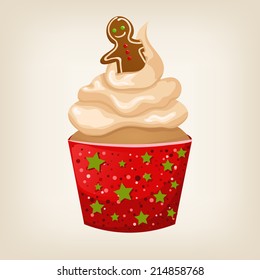 Vector cute colorful Christmas cupcake with decorations