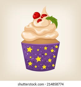 Vector cute colorful Christmas cupcake with decorations