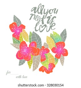 Vector cute colorful hand drawing romantic wreath floral card background template