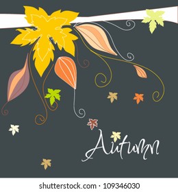 Vector cute, colorful, hand drawn style autumn leaves background illustration