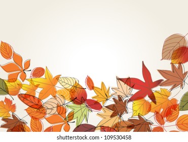Vector cute, colorful, hand drawn style autumn leaves background illustration