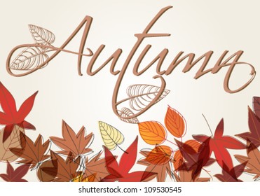 Vector cute, colorful, hand drawn style autumn leaves background illustration