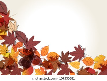 Vector cute, colorful, hand drawn style autumn leaves background illustration