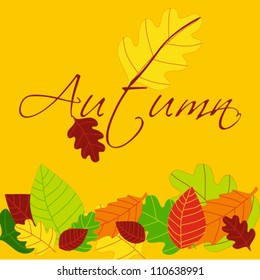 Vector cute, colorful, hand drawn style autumn leaves background illustration