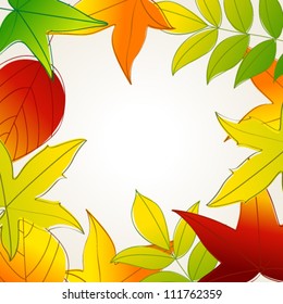 Vector cute, colorful, hand drawn style autumn leaves background illustration