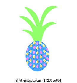 Vector cute colorful pineapple in cartoon style on white background. Sweet fruit. Summer cute fruits for healthy lifestyle. Pineapple or ananas fruit. Vector illustration cartoon isolated ananas