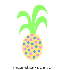 Vector cute colorful pineapple in cartoon style on white background. Sweet fruit. Summer cute fruits for healthy lifestyle. Pineapple or ananas fruit. Vector illustration cartoon isolated ananas