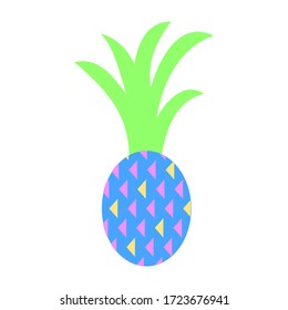 Vector cute colorful pineapple in cartoon style on white background. Sweet fruit. Summer cute fruits for healthy lifestyle. Pineapple or ananas fruit. Vector illustration cartoon isolated ananas