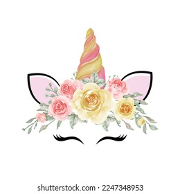  Vector cute colorful unicorn on white background. Watercolor style decoration