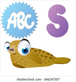 vector cute comic animals ABC: S is for funny Seal