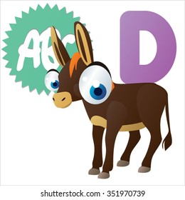 vector cute comic cartoon cool animals alphabet set: D is for Donkey