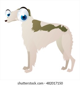 Vektorsüße, bunte Cartoon-Tierzeichnung. Sammlung von Abstammungsbildern. Hunderassen. Borzoi