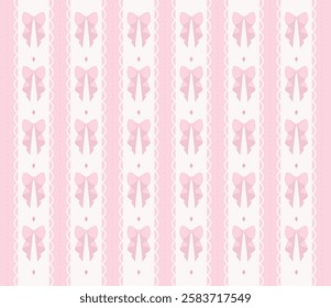 Vector cute coquette seamless pattern. Pink ribbon bow isolated on white background for fabric , wallpaper or wrapping paper. Classic elegance print design.
