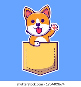 Vector Of Cute Corgi In Pockets Icon. Flat Of Cute Corgi In Pockets Icon. Flat design vector illustration for web banner, web and mobile, infographics.