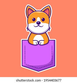 Vector Of Cute Corgi In Pockets Icon. Flat Of Cute Corgi In Pockets Icon. Flat design vector illustration for web banner, web and mobile, infographics.
