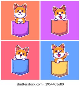 Vector De Corgi Cuto En El Icono De Los Bolsillos. Plano De Corgi Cuto En El Icono De Los Bolsillos. Ilustración vectorial de diseño plano para banner web, web y móvil, infografías.