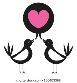 Vector Cute Couple Of Cartoon Birds With Heart