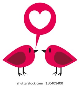 Vector Cute Couple Of Cartoon Birds With Heart